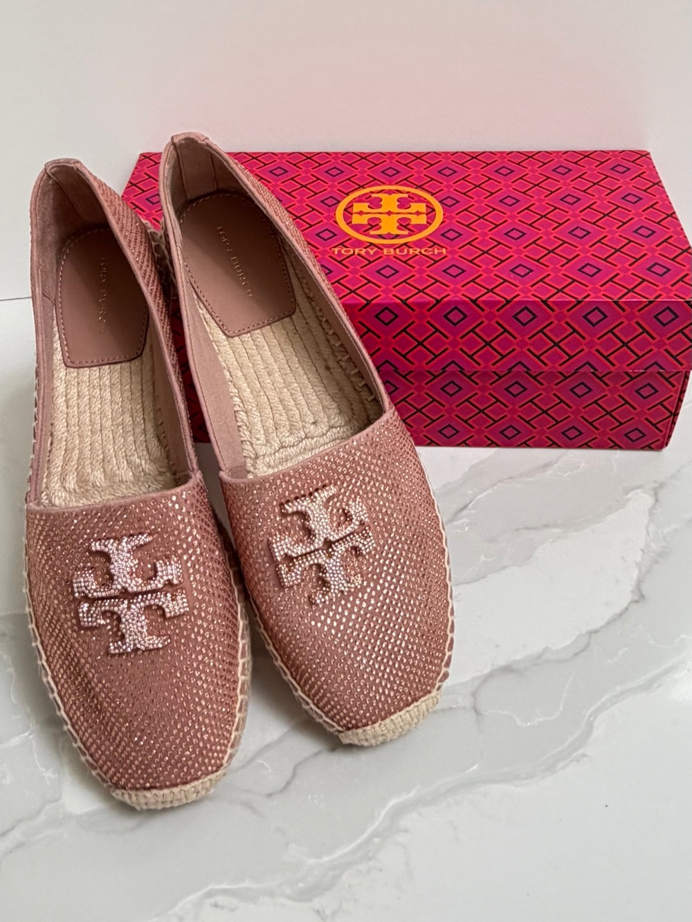NEW Tory Burch Everly Espadrille Royal  Suede Crystal  Flats 8.5